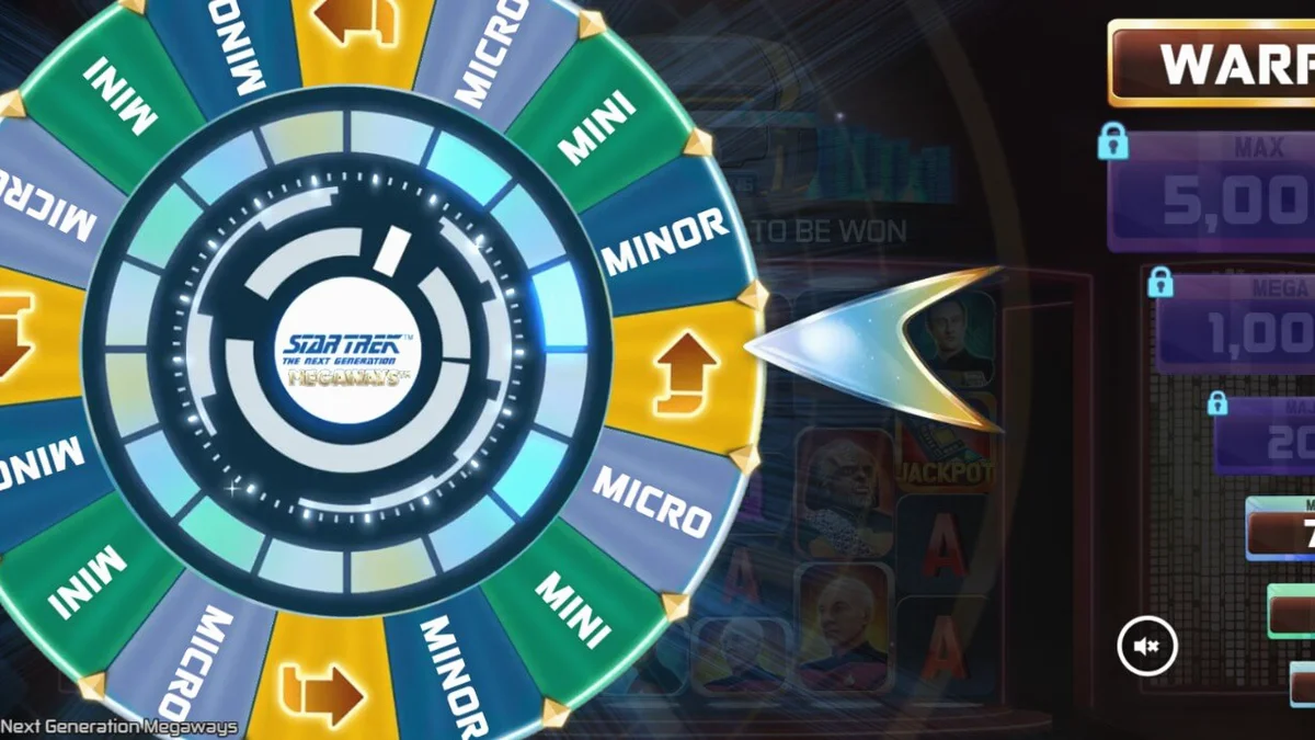 Interface do jogo Star Trek: The Next Generation Megaways com elementos temáticos da série.